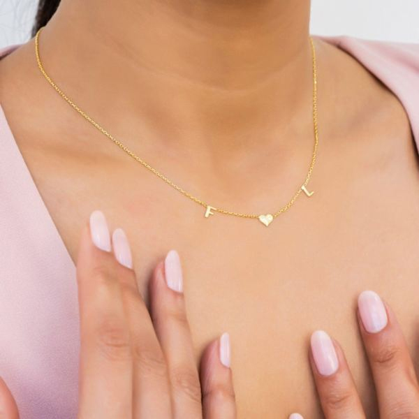 Gold Heart & Initial Pendant Necklace – Personalized-1