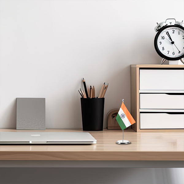 National Table Flag with SS Base & 10 Inch Pole – 4x6 Flag Silk Tricolor for Desk & Décor-2