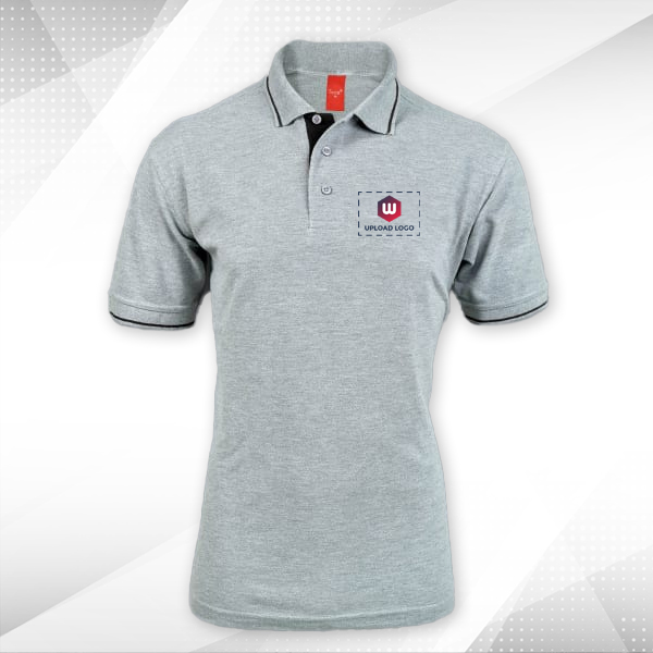 Scott Organic Cotton Polo T-Shirt for Men Grey Melange with Black - Custom Logo Left Chest-0