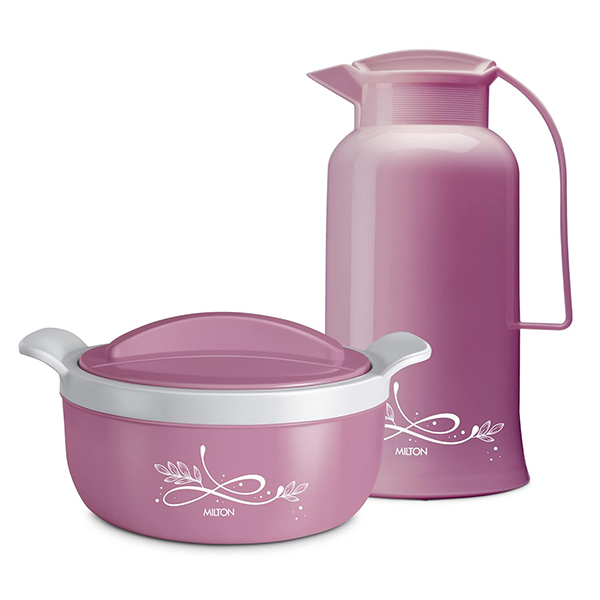 MILTON  Souvenir Gift Set Tint Purple 1500 Casserole 1.38 L & Crystal 1000 Flask - 970 ml