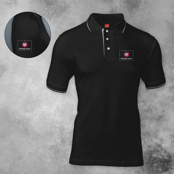 Scott Organic Cotton Polo T-Shirt for Men Black with White - Custom Logo Left Chest & Right Arm