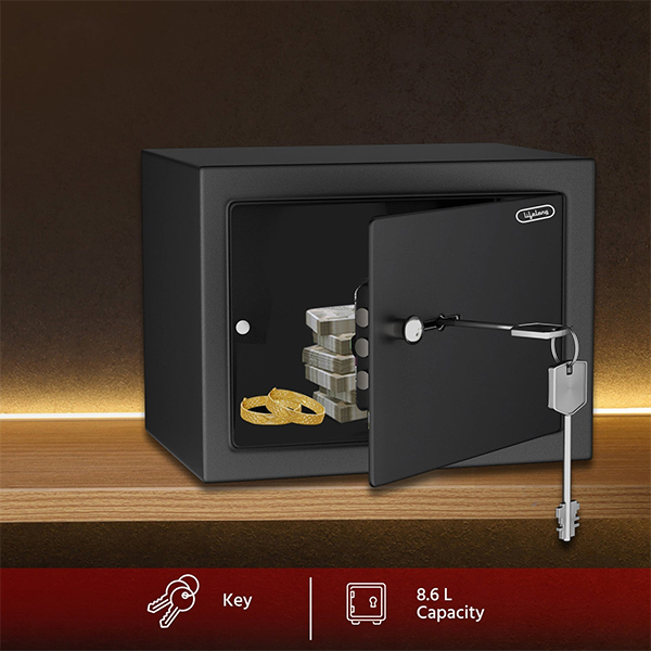 Lifelong Home Safe Locker with Key for Home, 8.6 Litre Capacity, 3 Live Bolts, 5mm Sturdy Metal Door (LLHSM01, Black)-4
