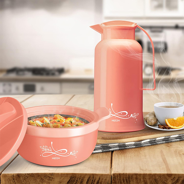 MILTON Souvenir Gift Set Peach 1500 Casserole 1.38 ml and Crystal 1000 Flask - 970 ml-2