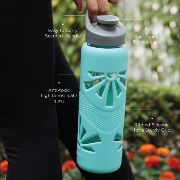 Glasafe Clear Grip Borosilicate Glass Bottle with Silicone Sleeve 750ml (Mellow Mist)-4