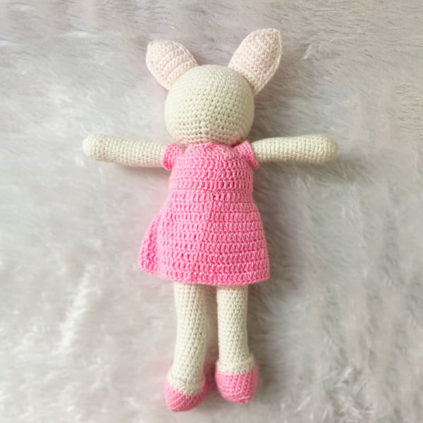 Handmade Crochet Bunny Doll in Pink Dress-2
