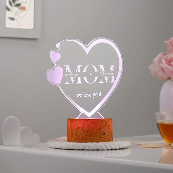 Personalized Love You Mom – LED Lamp with Wood Base-1
