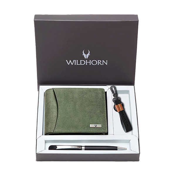 WILDHORN CORDOVA Premium Leather Wallet, Keychain & Pen Gift Set (Green)