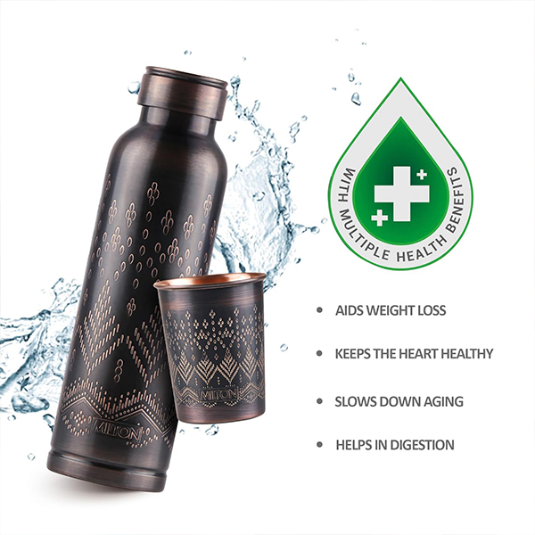 MILTON Copper Elegante Gift Set (1- Bottle, 940 ml and 2-Tumbler, 290 ml Each), Copper Ethnic-4