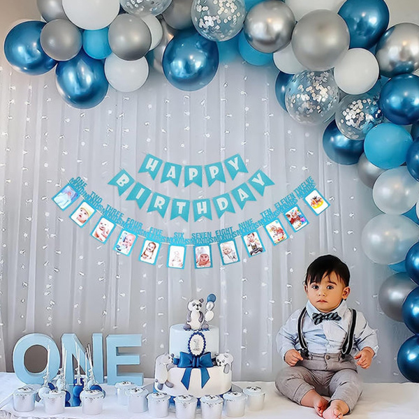 Blue, White & Silver Combination Birthday Decoration Kit