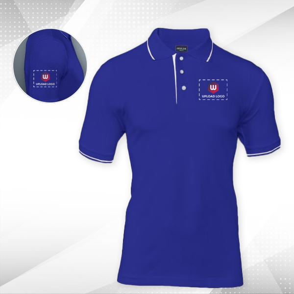 Highline Polo T-shirt for Men Royal Blue with White – Custom Logo Left Chest & Right Arm