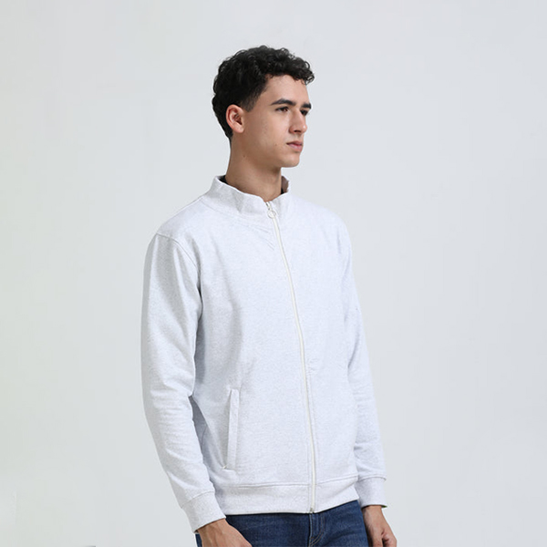 Caslay High Neck Jacket with Custom Logo (White Melange)-2