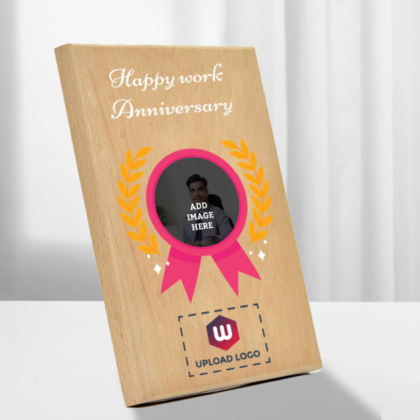 Personalized Wooden Work Anniversary Frame for Employees - Custom Logo & Image-1
