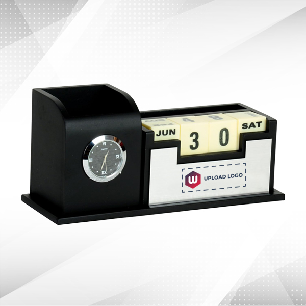 Personalized Wooden Pen Stand & Desk Organizer with Cube Calendar-0