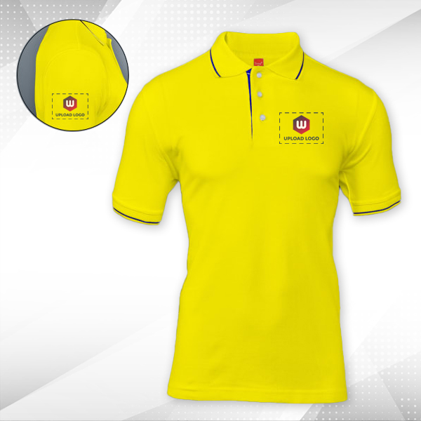 Scott Organic Cotton Polo T-Shirt for Men Yellow with Blue - Custom Logo Left Chest & Right Arm