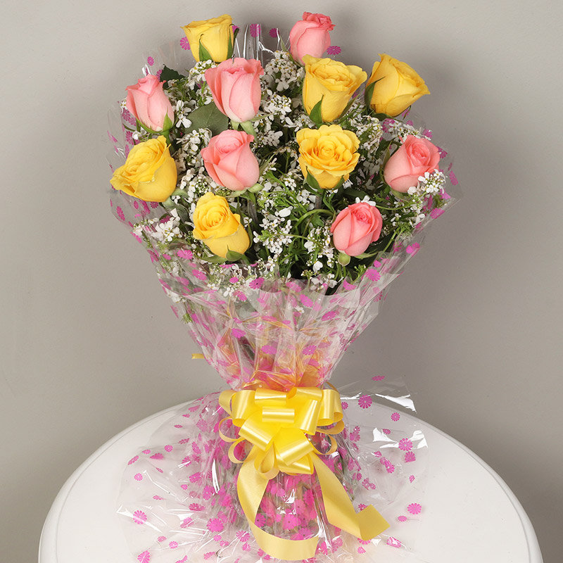 Pretty Pink and Yellow Rose Bouquet