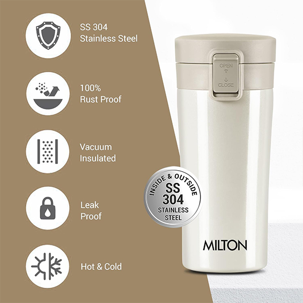 MILTON Thermosteel Vacuum Insulated Coffee Mug, 300 ml - Cream-3