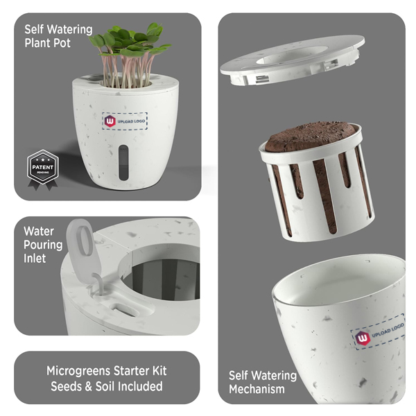 EO  Desk Station Pen Stand For Study Table with Self Watering Plant Pot (Marble White)-4