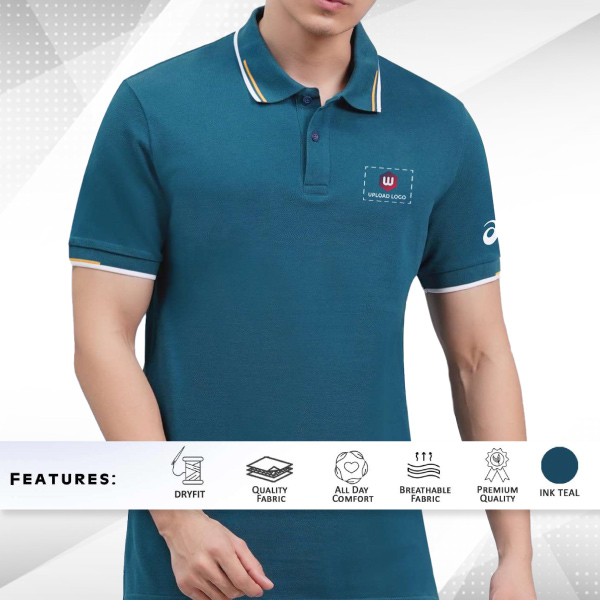 ASICS Dual Tipping Polo T-Shirt - Customized with Logo (Ink Teal)-1