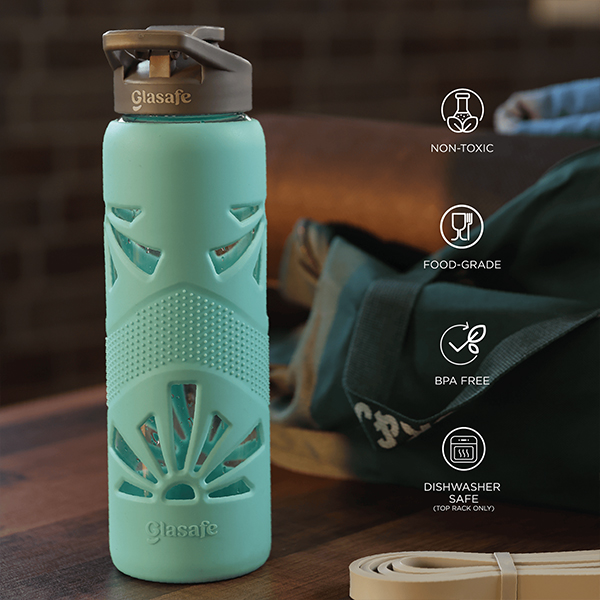 Glasafe Clear Grip Borosilicate Glass Bottle with Silicone Sleeve 750ml (Mellow Mist)-5
