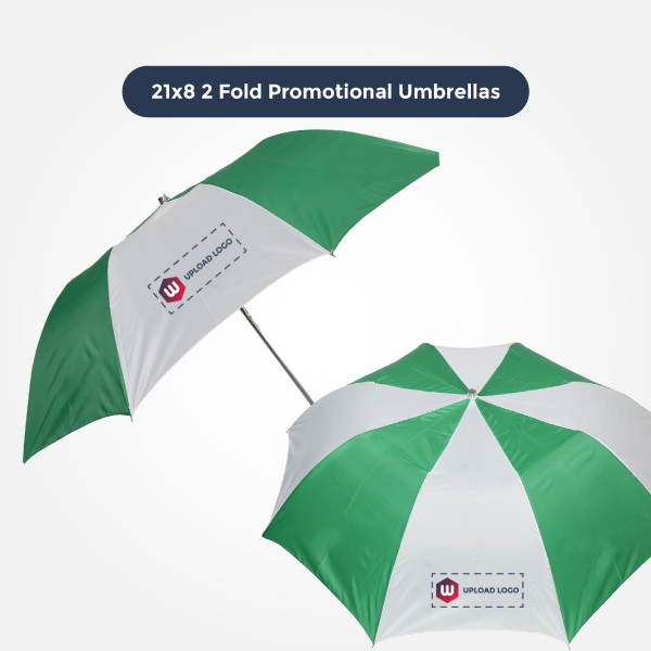 Promotional Umbrella 2 Fold - 21x8 White & Green-1