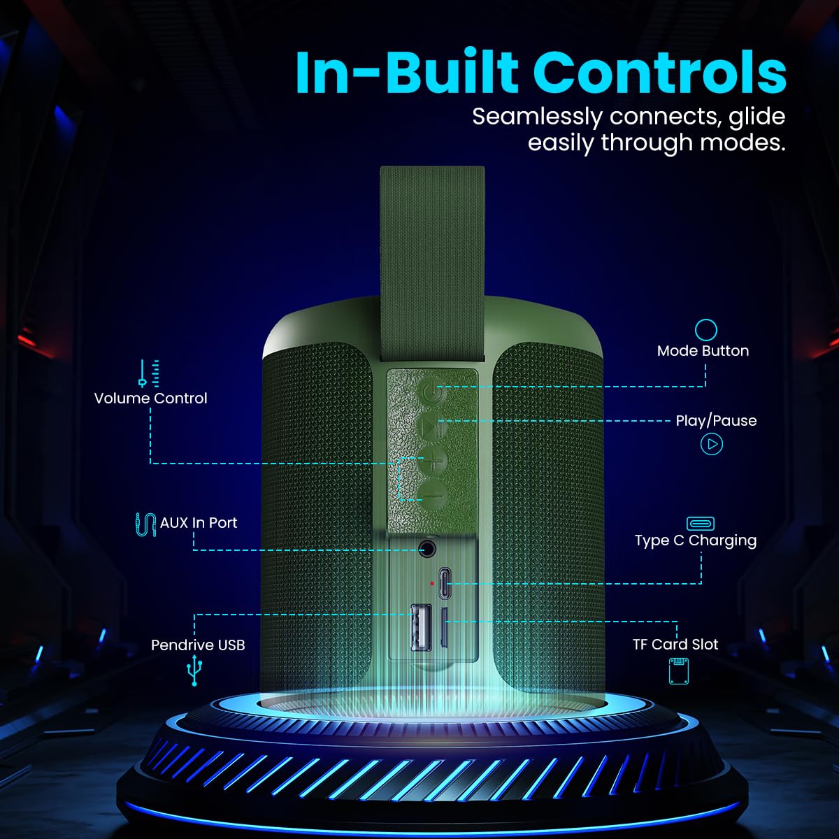 Portronics SoundDrum P 20W Portable Bluetooth Speaker (Green)-5