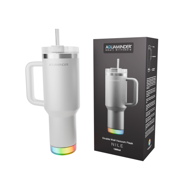 Aquaminder Smart Tumbler with lid and Straw  Nile Cup 1200ml - White
