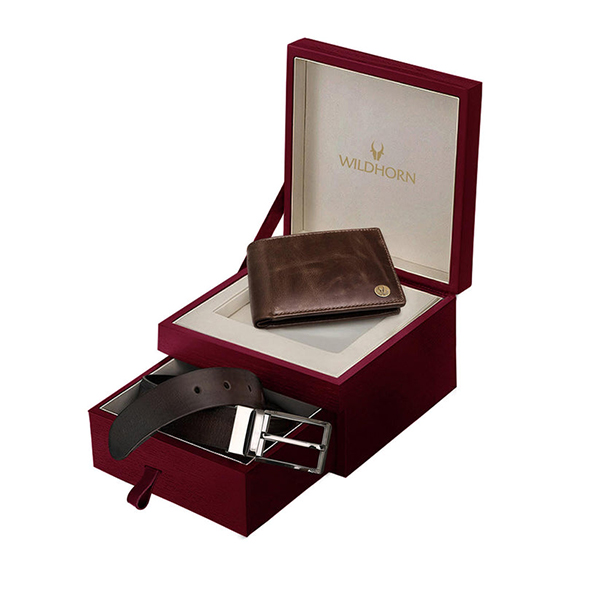 WILDHORN SEYMOUR Leather Wallet & Belt – Premium Gift for Men (Brown Crunch)