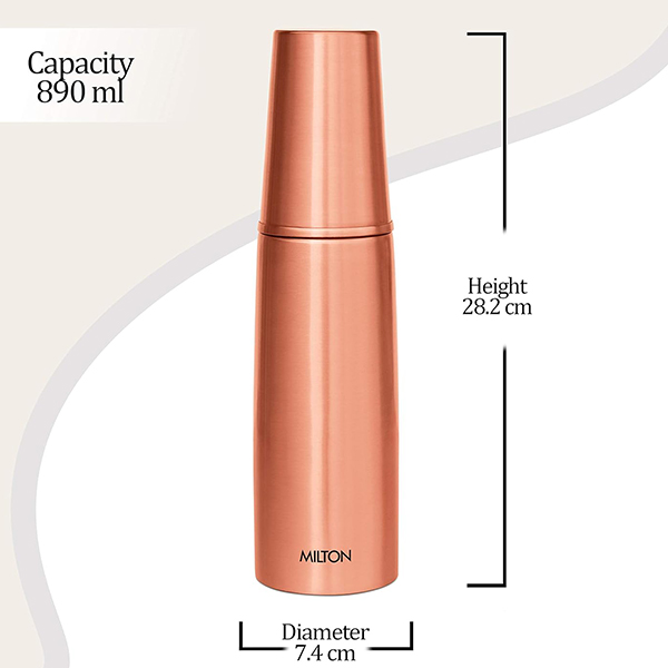 MILTON Copper Combo 1000 Water Bottle with in built glass cap, Copper - 890 ml-4