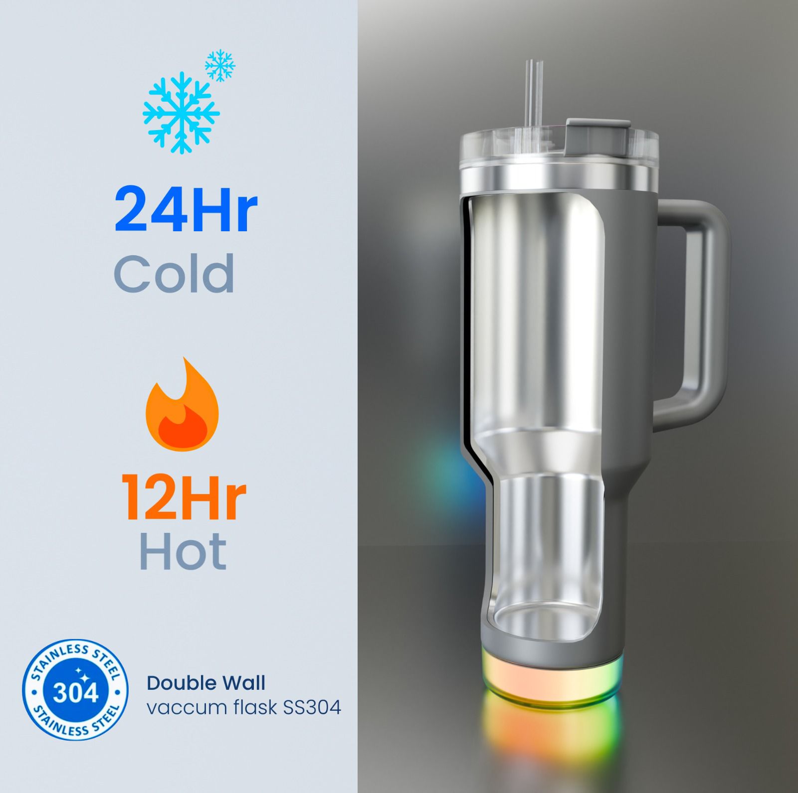 Aquaminder Smart Tumbler with lid and Straw  Nile Cup 1200ml -Grey-2