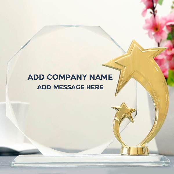 Crystal Trophy with Fibre Work - Customized with Company Name & Message-0
