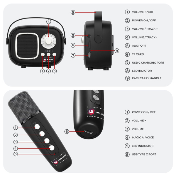 XECH RETRO JAM - Karaoke Speaker with Mic-5
