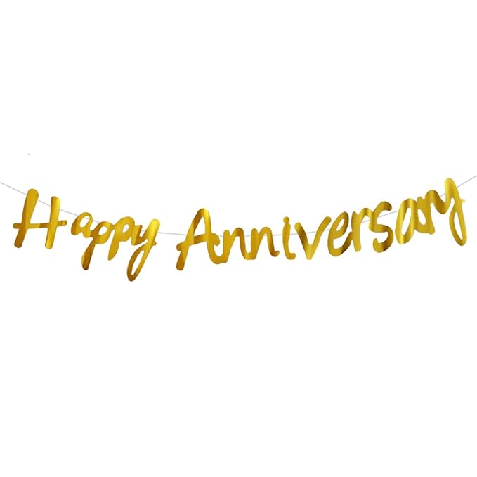 Happy Anniversary Banner Cursive Letters - Gold