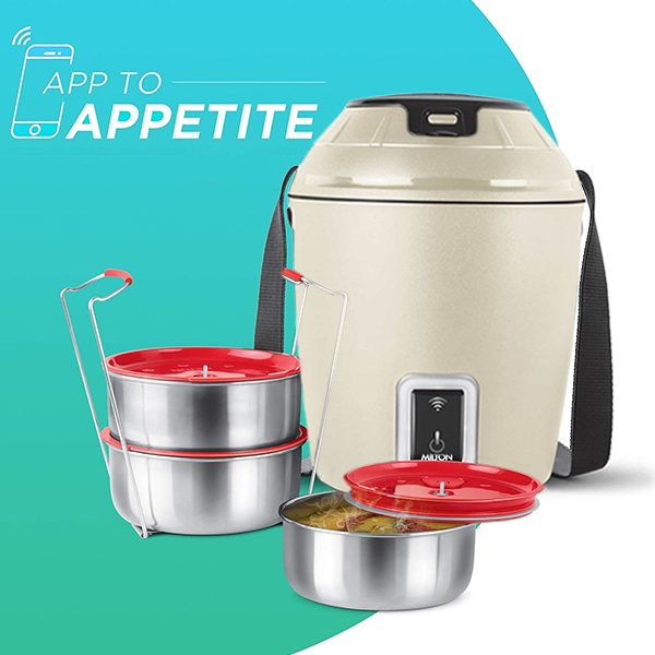 MILTON Smart Electric Tiffin -900ml (Beige)-1