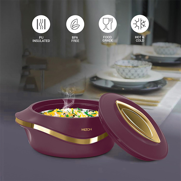 MILTON Pearl Inner Stainless Steel Jr. Casserole - Set of 3 (455 ml, 860 ml, 1270 ml) - Maroon-2