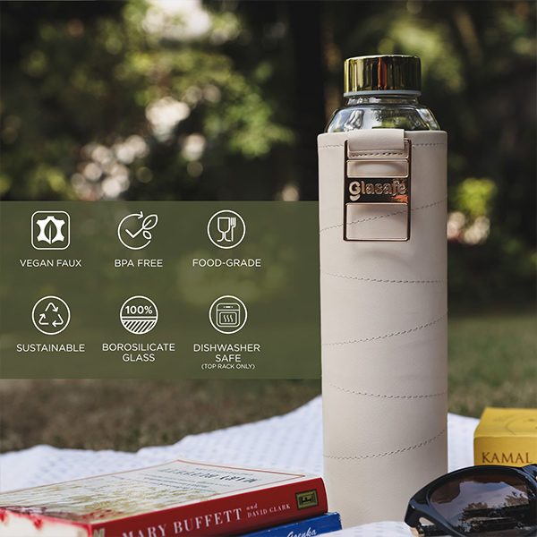 Glasafe Vego Sip Borosilicate Glass Bottle with Vegan Sleeve 750ml (Bare Beige)-4