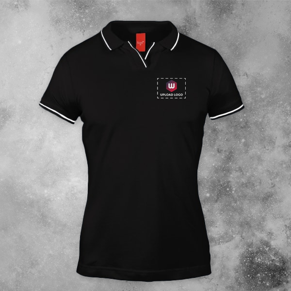 Scott Organic Cotton Polo T-Shirt for Women Black with White - Custom Logo Left Chest