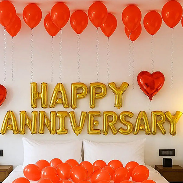 Golden & Red Anniversary Celebration Balloon Décor-1