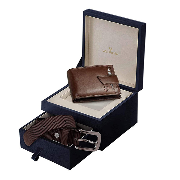 WILDHORN NOGALES Leather Wallet & Belt Gift Set (Brown)