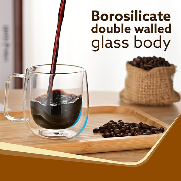 AGARO Elite Double Wall Glass Cups - 260 Ml-2