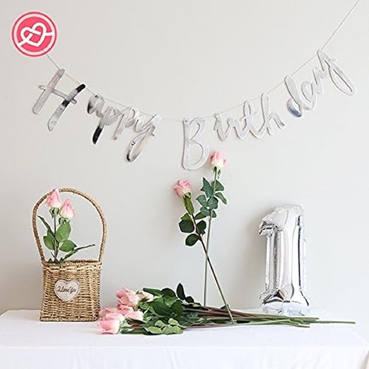 Happy Birthday Banner Cursive Letters - Silver-0