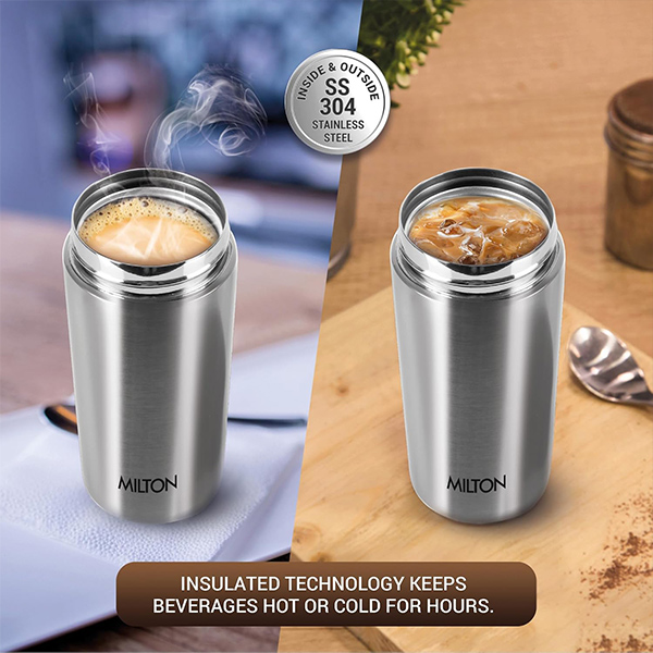 MILTON Coffee Mug Thermosteel Hot or Cold Insulated Flask, 300 ml-  Silver-1