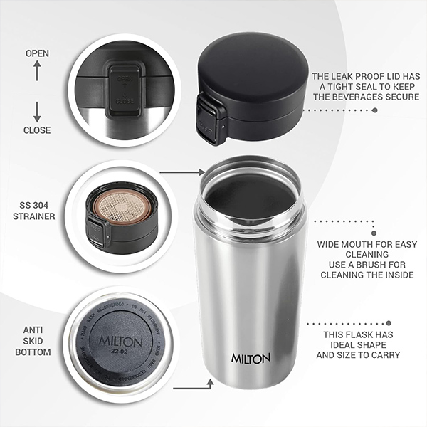 MILTON Coffee Mug Thermosteel Hot or Cold Insulated Flask, 300 ml-  Silver-5