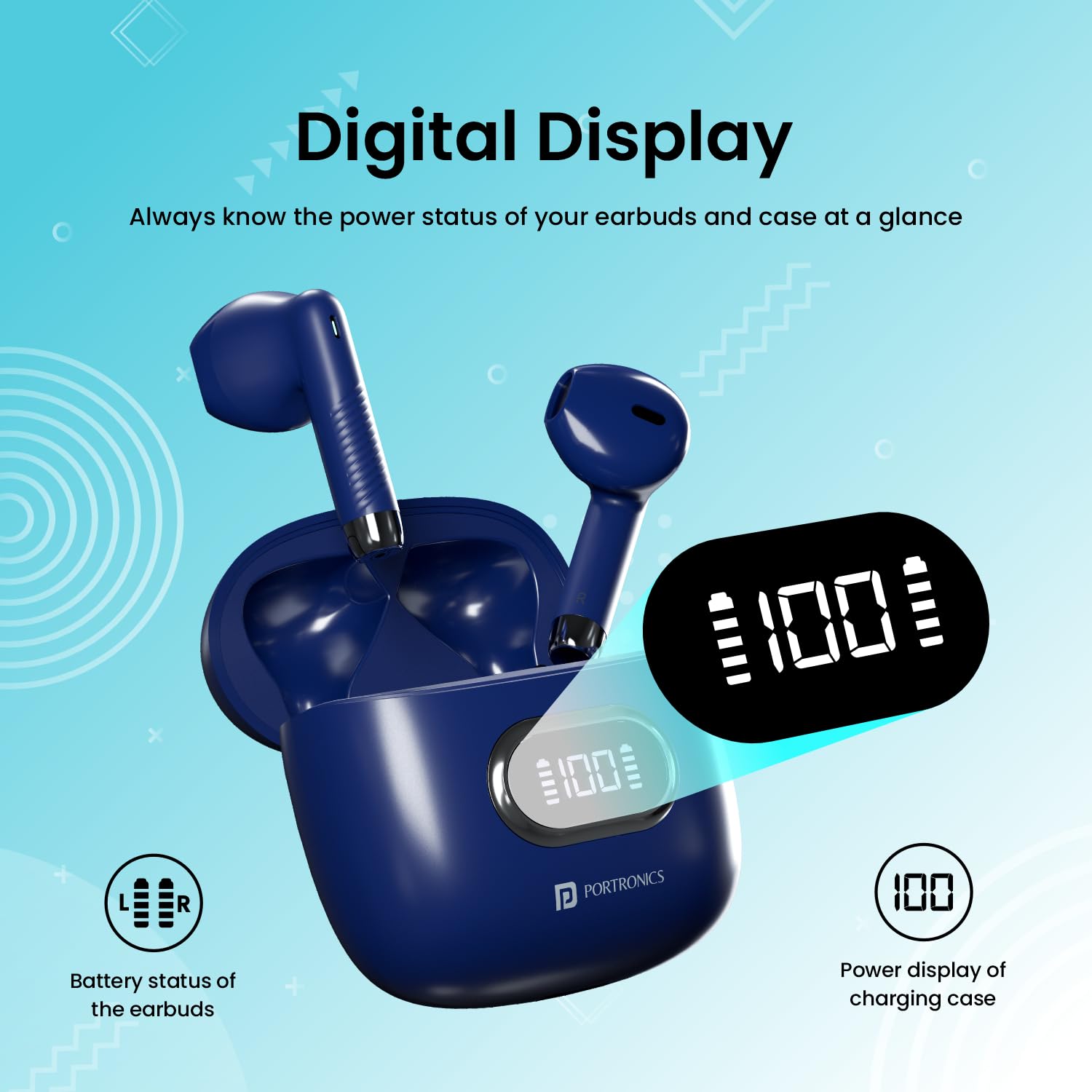 Portronics Harmonics Twins S9 Earbuds with Upto 30H Playtime (Blue)-1