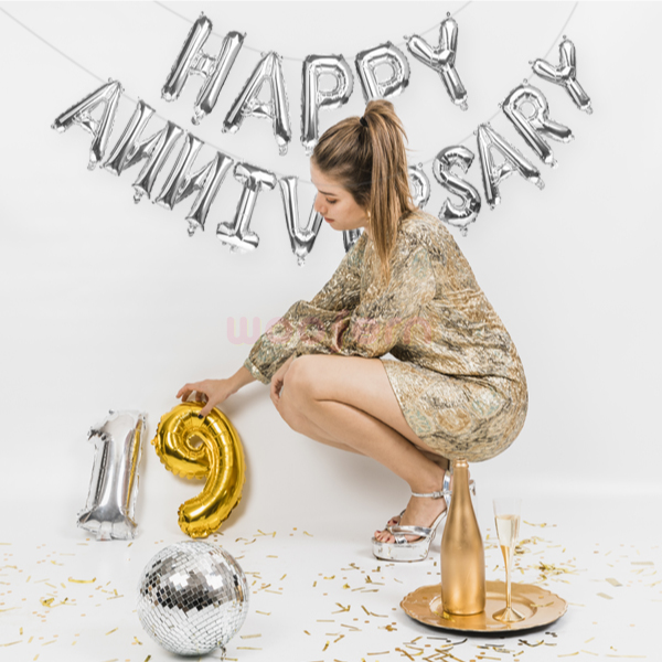 Happy Anniversary Foil Balloon 16 inch Balloon Banner (Silver)-1