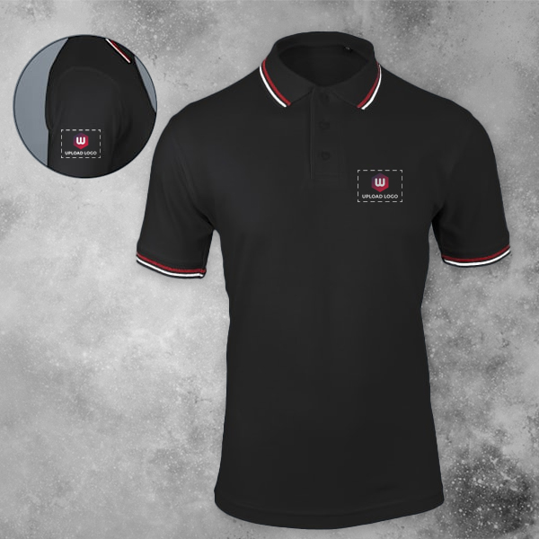 AWG Sport Giza Black Polo T-Shirt for Men – Custom Logo Left Chest & Right Arm