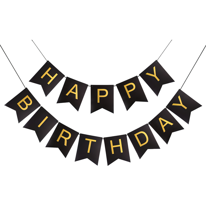 Happy Birthday Banner 13 Pcs  Paper Banner - Black