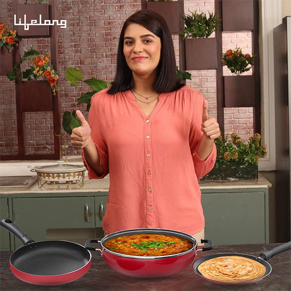 Lifelong LLCK21 Non-Stick Cookware Set | Induction Base | Set of 3-4