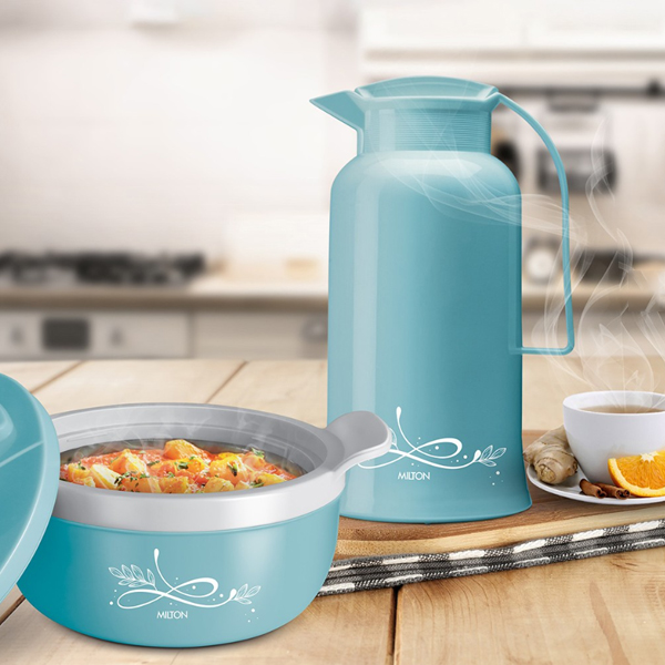 MILTON  Souvenir Gift Set Pastel Blue 1500 Casserole 1.38 Ltrs & Crystal 1000 Flask - 970 ml-4