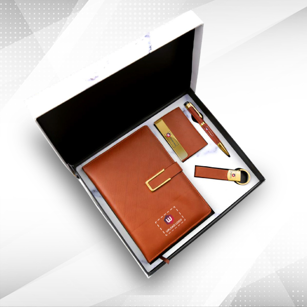 Personalized 4-in-1 Diary Set with Flip Box (Brown)