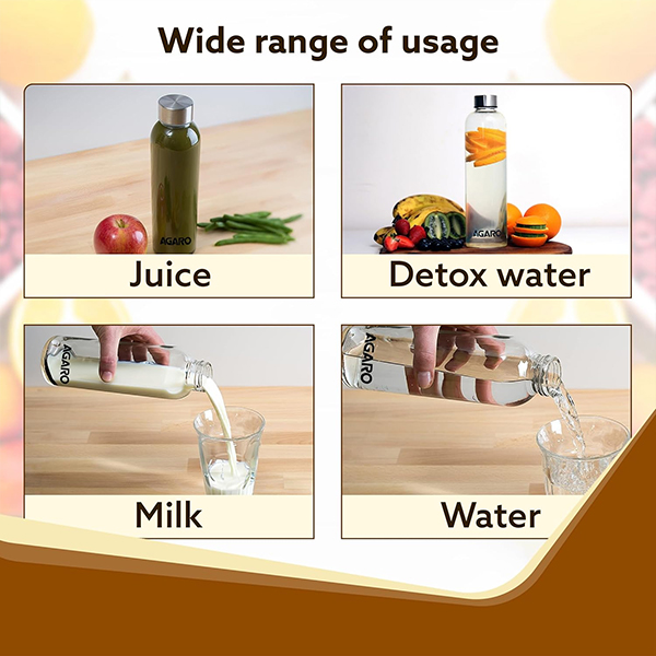 AGARO Elite Borosilicate Glass Water Bottles, Pack of 3 (1000ml)-1